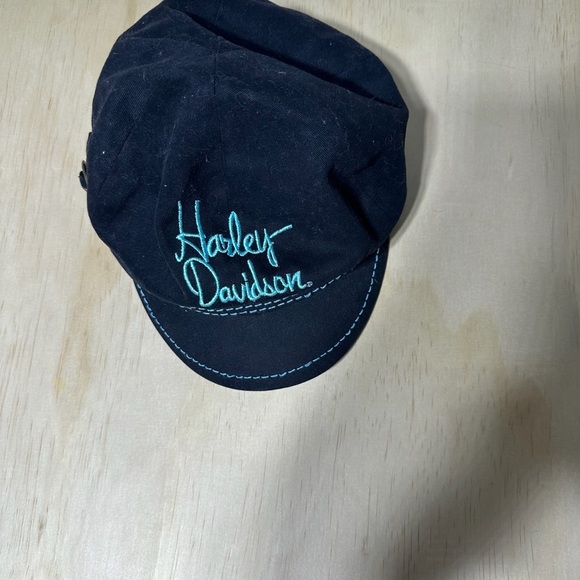 Harley Davidson Stitched Short Bill Hat Black Cap Biker Size Small Women’s VTG - Picture 1 of 8